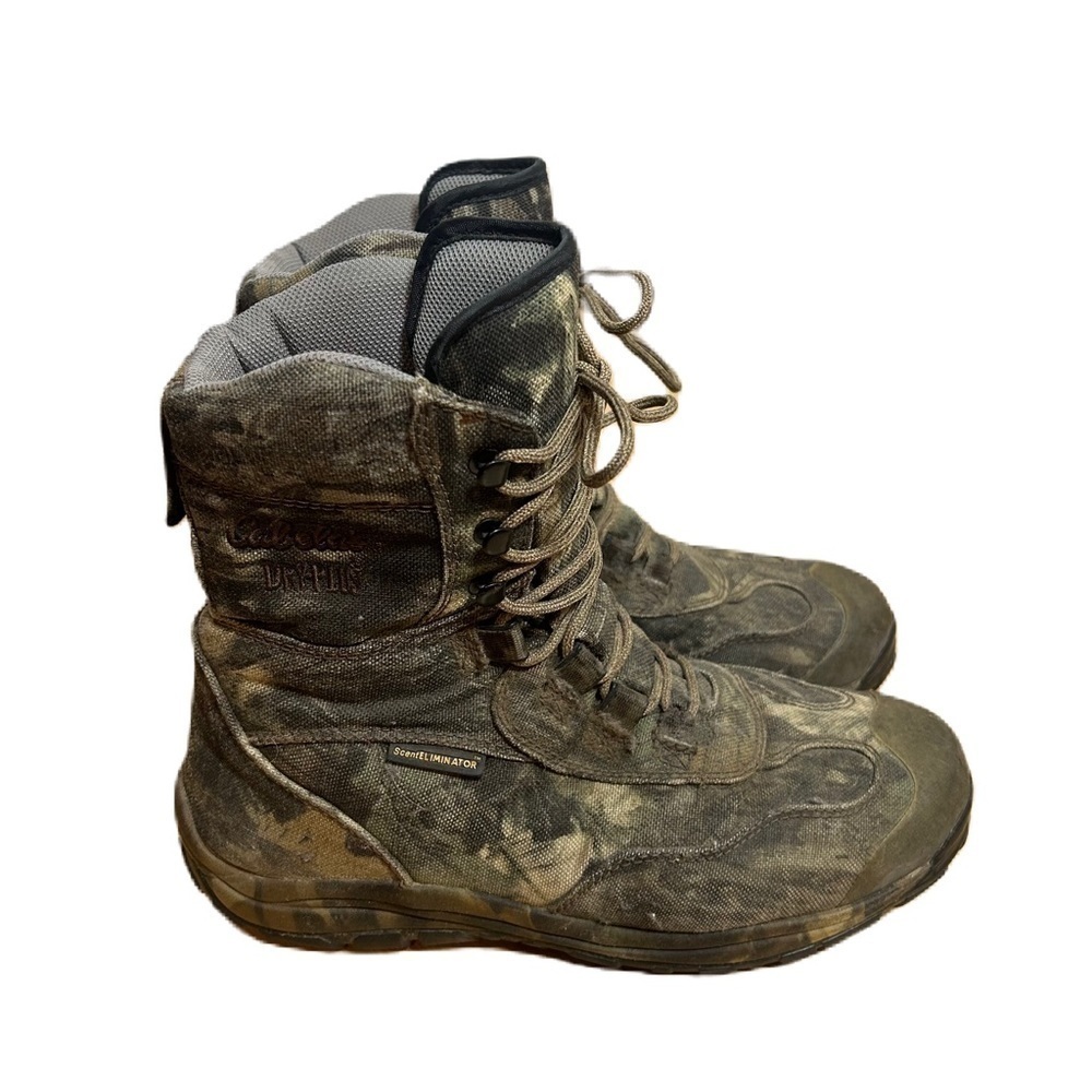 Cabela’s Camouflage Dryplus Scent Eliminator Boots Sz 8D Green Tan Hunting